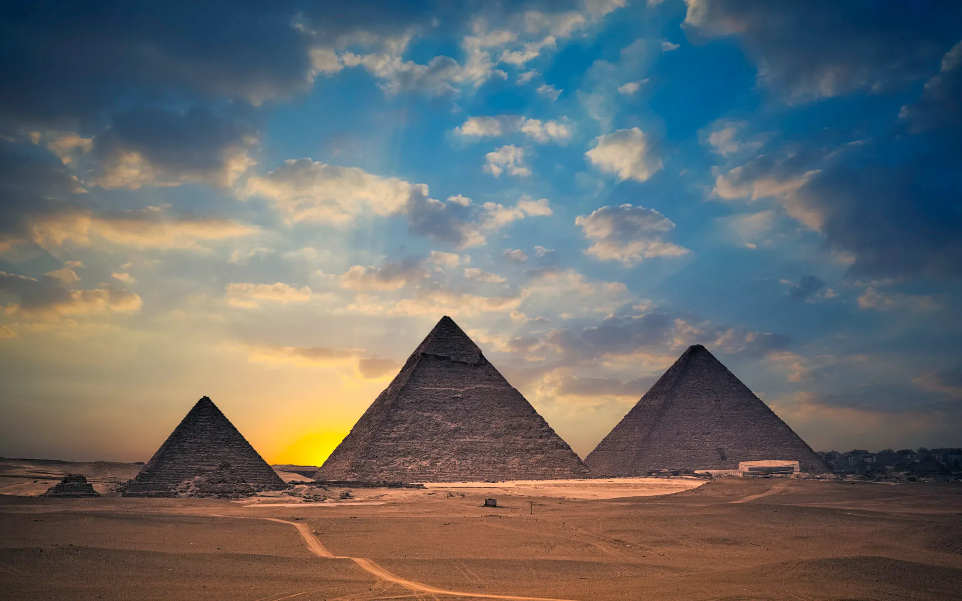 Pyramids of Giza at sunset, Cairo, Egypt