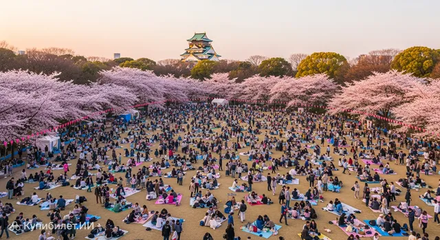 Ханами: Любование сакурой в парке замка Осака