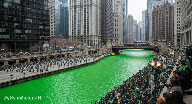 Парад в честь Дня Святого Патрика и окрашивание реки