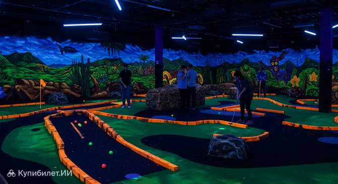 3D мини-гольф в Мюнхене с неоновым светом