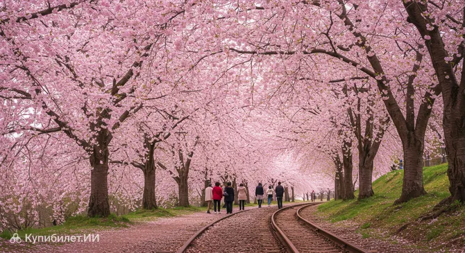 Аллея плакучих сакур вдоль линии Нитю