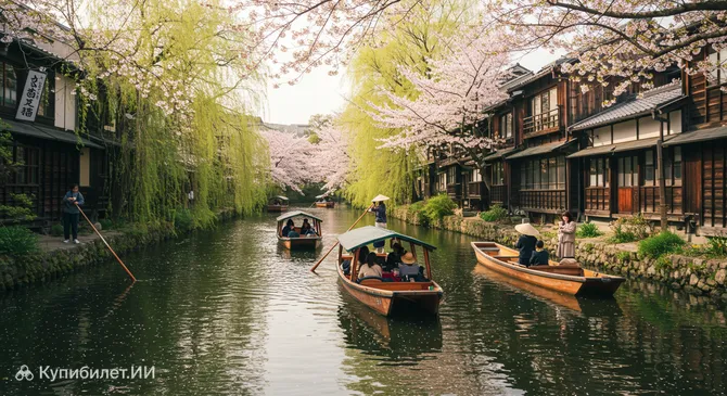 Прогулки на лодках по каналам Янагава (станция Сёгэцу)