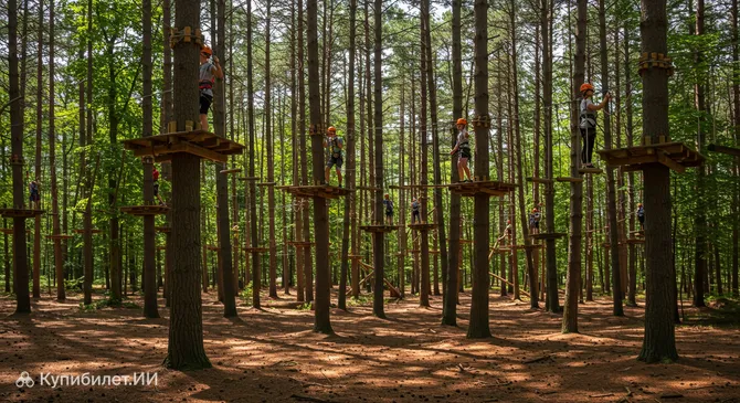 Верёвочный парк в лесу