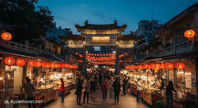 Ночной рынок у храма Чэнхуан в Синьчу